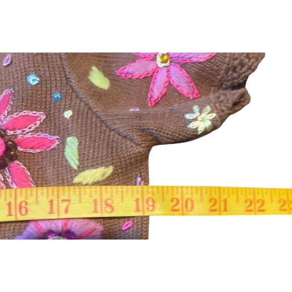 Storybook Knits XS Floral Embroidered Brown Sleeveless Dress & Cardigan Set - Picture 8 of 11